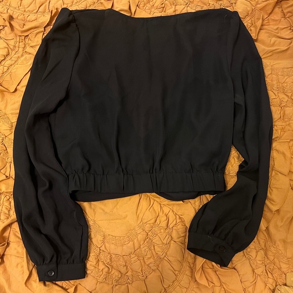 Black Long Sleeve Surplice Blouse - Picture 3 of 6